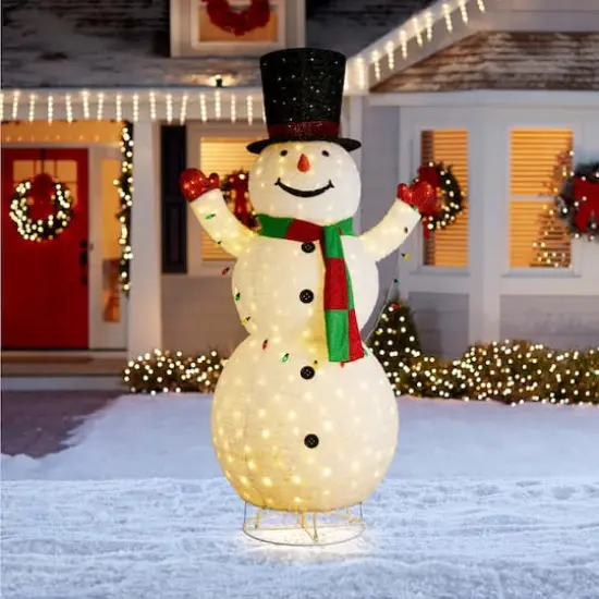 Glitzhome&reg; 94.5"H Lighted Christmas 3D Foldable Fabric Snowman Outdoor Decor {4}