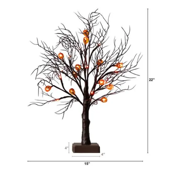 22in. Pre-Lit Artificial Halloween Brown Twig Tree with 12 Orange LED Pumpkin Shaped Lights {3}
