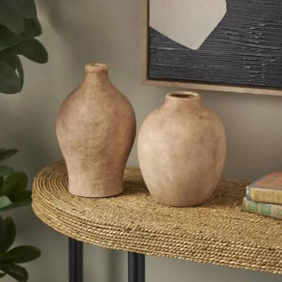 Brown Ceramic Antique Style Textured Vase Set {3}
