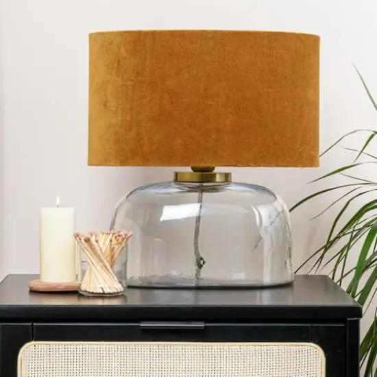 Hello Honey® 14" Modern Table Lamp with Glass Base & Mustard Yellow Velvet Shade {3}