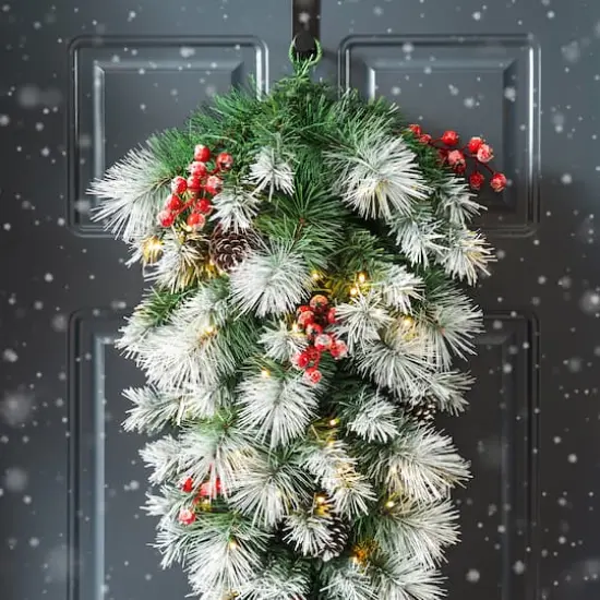 Glitzhome&reg; 3ft. Pre-Lit Pinecones & Berries Artificial Christmas Teardrop Swag {5}