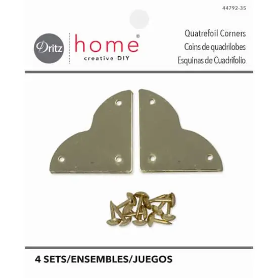 Dritz&reg; Home Small Brass Smooth Quatrefoil Corners, 3 Pack {1}
