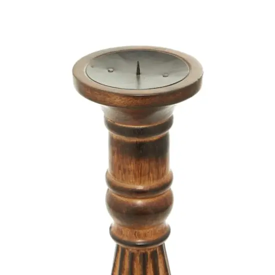 Brown Mango Wood Traditional Candle Holders Set, 18", 21" & 24" {5}