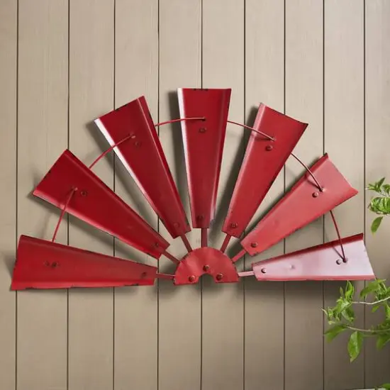 Glitzhome&reg; 32" Red Half Wind Spinner Wall D&eacute;cor {4}