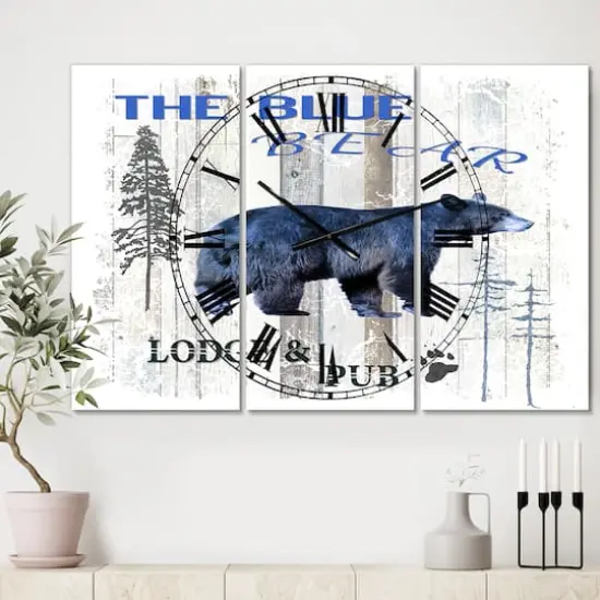 Designart The Blue Bear Large Cottage 3 panel Wall Clock {3}