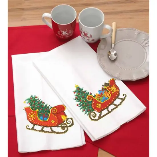 Leisure Arts&reg; Sleigh Tea Towel Stamped Cross Stitch Kit {3}