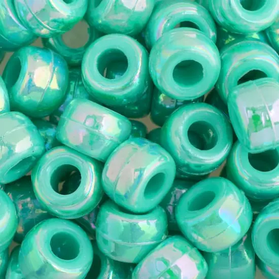 John Bead 9mm Opaque Plastic Pony Beads, 1,000ct. Light Turquoise AB {1}