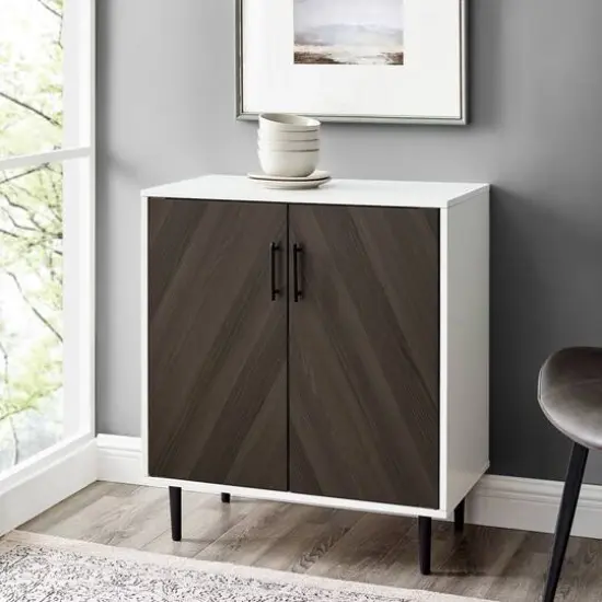 Walker Edison Ash Brown Bookmatch/White Accent Cabinet {5}