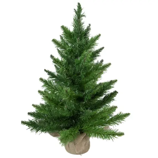 24" Unlit Mini Balsam Pine Artificial Christmas Tree in Burlap Base {1}
