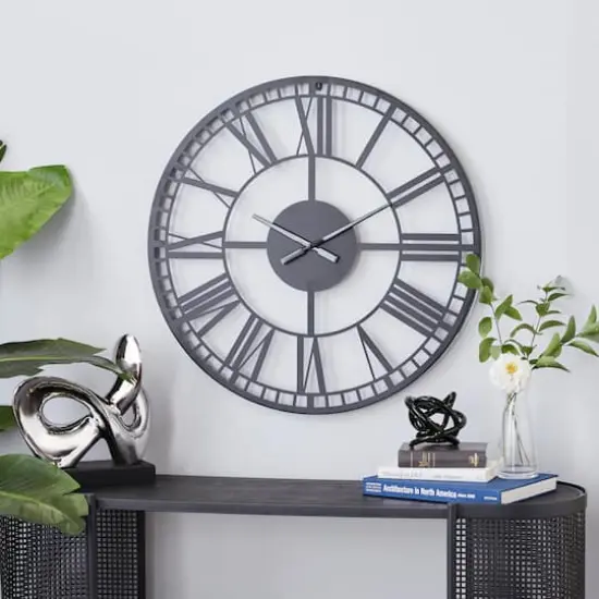 28" Black Metal Contemporary Wall Clock {10}
