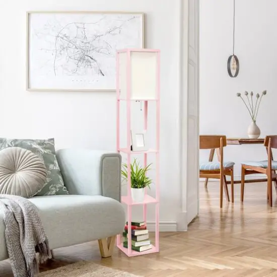 Lalia Home 5ft. Column Shelf Floor Lamp with Linen Shade Light Pink {6}