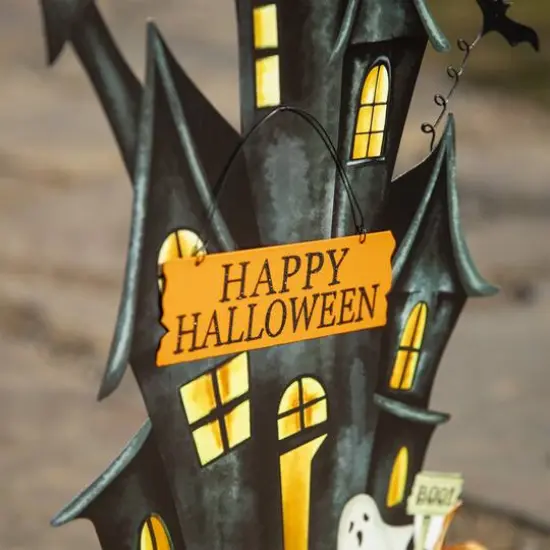 Glitzhome&reg; 32" Halloween Metal Haunted House Yard Stake {7}