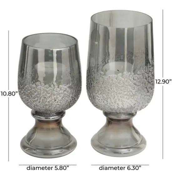 Gray Tinted Textured Glass Candle Holder Set {4}
