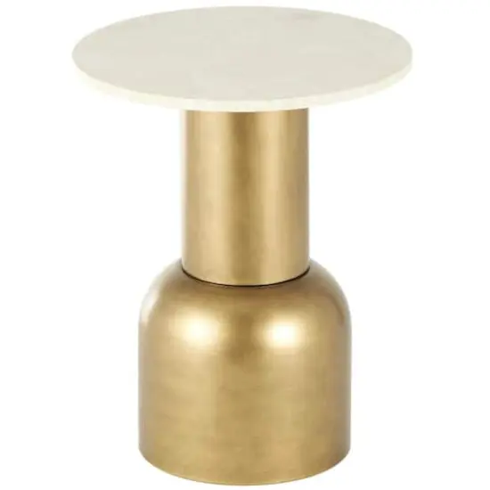 20" Gold Metal Pedestal Accent Table with Cream Marble Tabletop {1}