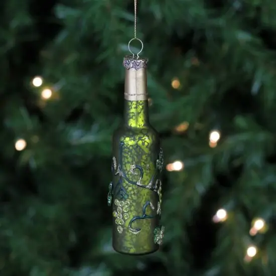 6" Green & Silver Mercury Finish Wine Bottle Ornament {5}