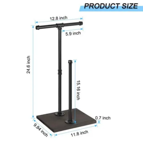 NEX&trade; Freestanding Iron Pipe Toilet Paper Holder with Solid Wood Base Black {4}