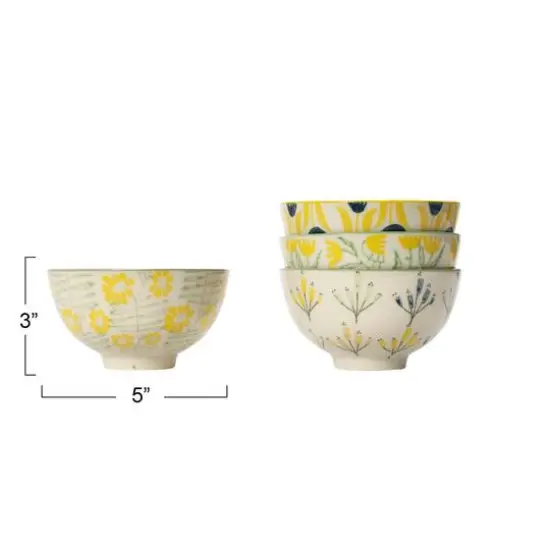 Hello Honey&reg; Flower Design Hand Stamped Stoneware Bowl Set {6}