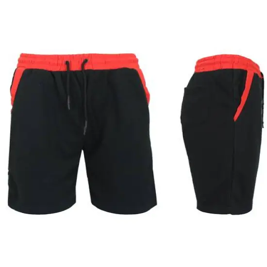 Galaxy By Harvic Men's French Terry Jogger Sweat Lounge Shorts with Contrast Trim Design Black and Red {1}