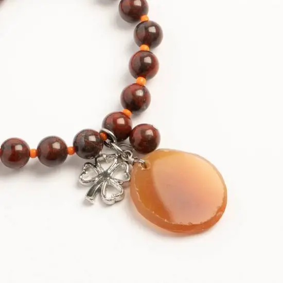 John Bead Red Jasper Stretch Bracelet with Agate & Clover Charms {3}