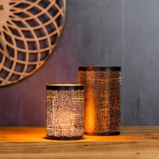 Black Tapered Punched Metal Candle Holder Set, 5" & 6" {6}