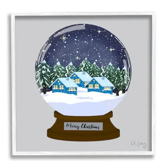 Stupell Industries Merry Christmas Winter Snow Globe Framed Giclee Art White {1}