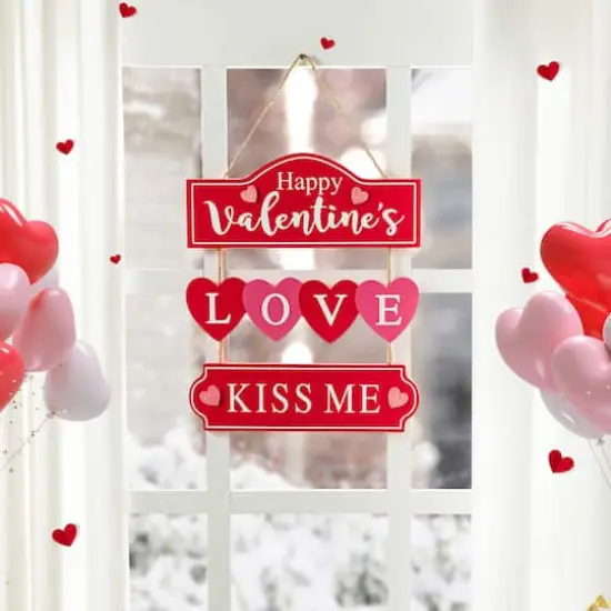 Glitzhome&reg; 13.5" Valentine's Wooden Love Door Hanger {3}