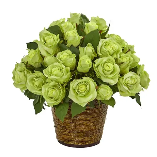 14" Rose Arrangement in Basket Green {1}