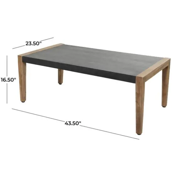44" Dark Gray Wood Outdoor Coffee Table With Wood Legs {7}