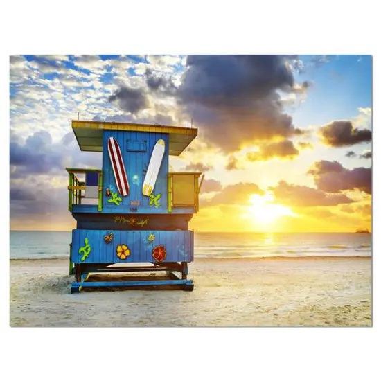 Designart - Miami South Beach Sunrise - Large Seashore Canvas Wall Art {1}