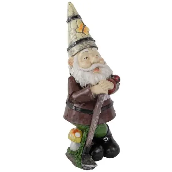15.25" Gnome with Butterfly & Ladybug Outdoor Garden Statue {4}
