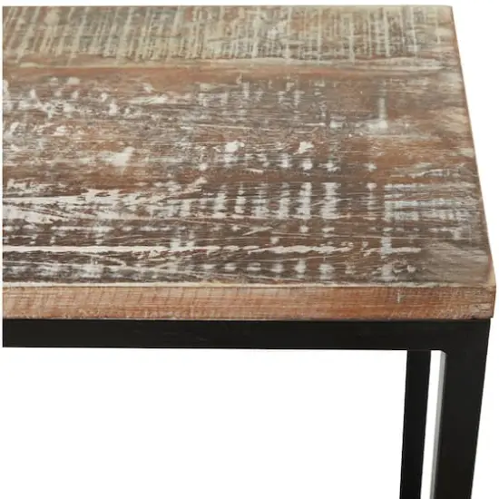 Brown Wood Distressed C-Shaped Accent Table with Black Metal Base 13" x 18" x 26" {4}
