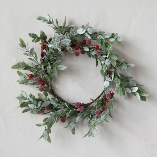 Hello Honey&reg; 12" Faux Leaves & Red Berry Wreath with Frost Finish {4}