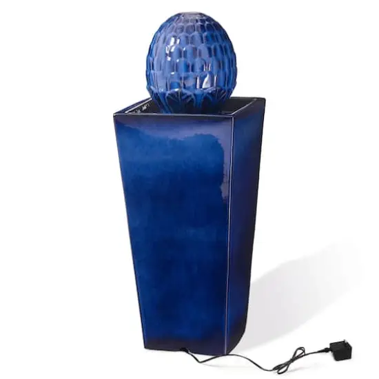 Glitzhome&reg; 36" LED Artichoke Pedestal Ceramic Fountain Cobalt Blue {7}