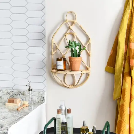 Hello Honey&reg; Natural Decorative Woven Rattan Wall Shelf {6}