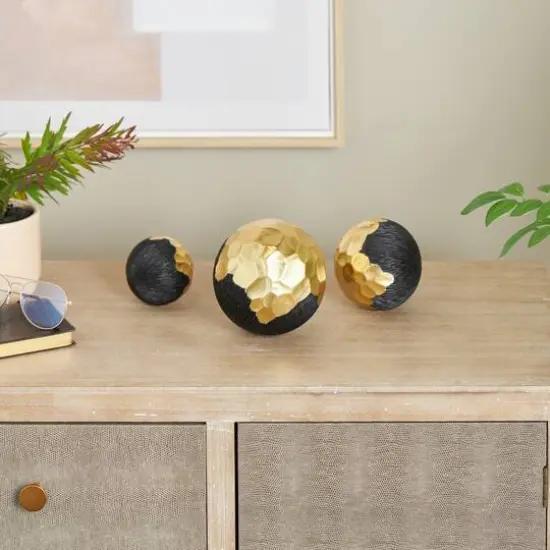 Gold & Black Decorative Orbs & Vase Filler Set {9}