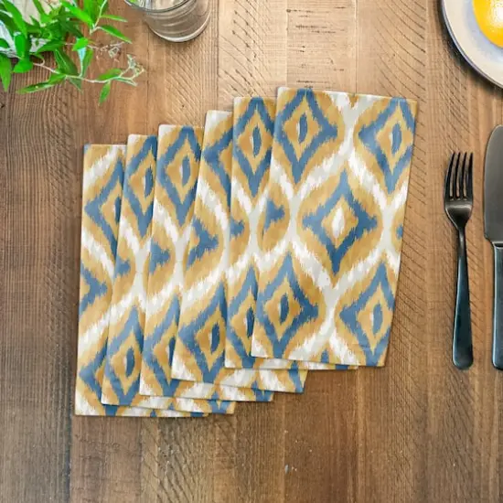 Blue and Yellow Ikat 10" x 10" Cotton Twill Napkin {4}