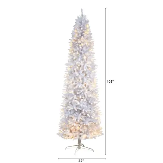 9ft. Pre-Lit Slim White Artificial Christmas Tree, Warm White LED Lights {8}