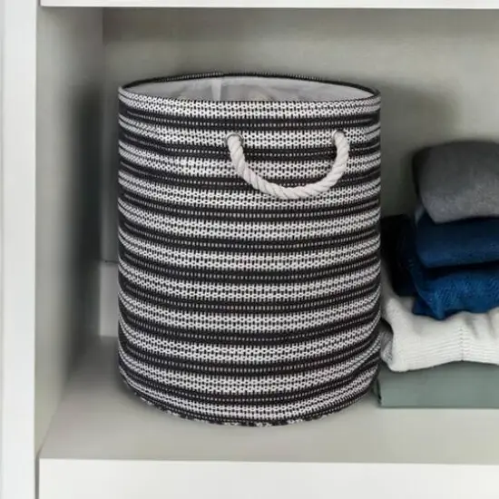 DII&reg; Large Black & White Striped Weave Round Paper Storage Basket {4}