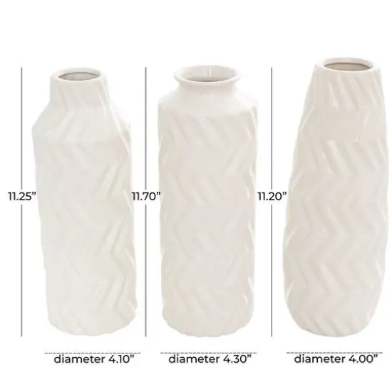 White Ceramic Dimensional Chevron Textured Vase with Varying Shapes Set {6}