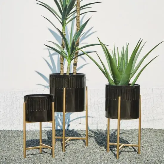 Glitzhome&reg; Black & Gold Modern Glossy Metal Plant Stand, 3ct. {4}
