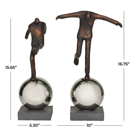 Bronze Polystone People Sculpture with Silver Ball Stands Set {7}