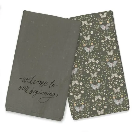 Welcome to Our Beginning Tea Towel Set Forest Green {1}