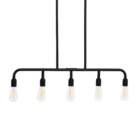Hello Honey® Robert Stevenson Lighting Benson Exposed Bulb Metal 5-Light Linear Chandelier Matte Black {1}