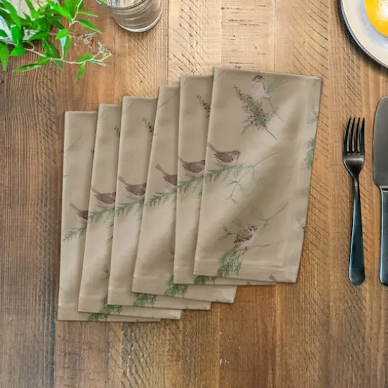 Pine Birds on Brown Cotton Twill Napkin {4}