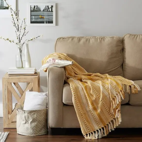 DII&reg; Honey Gold Braided Stripe Throw {5}
