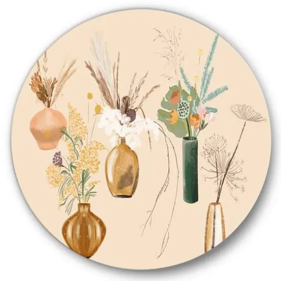 Designart - Bouquets Of Wildflowers In Gold Vases III - Traditional Metal Circle Wall Art {1}