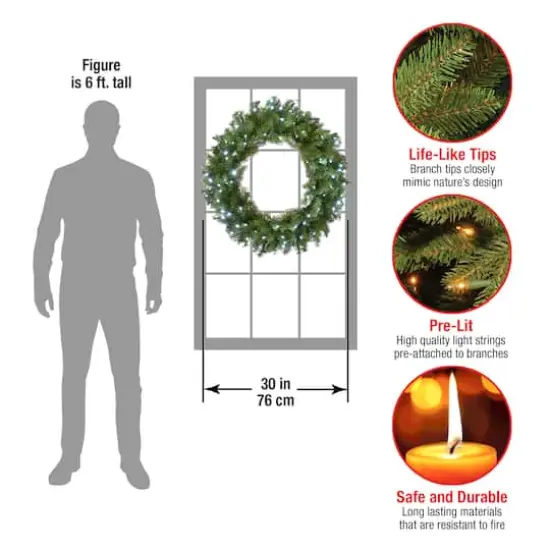 30" Cool White LED Memory-Shape&reg; Norwood Fir Wreath {7}