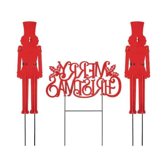 Glitzhome&reg; Metal Nutcrackers & "MERRY CHRISTMAS" Yard Stake Set {6}