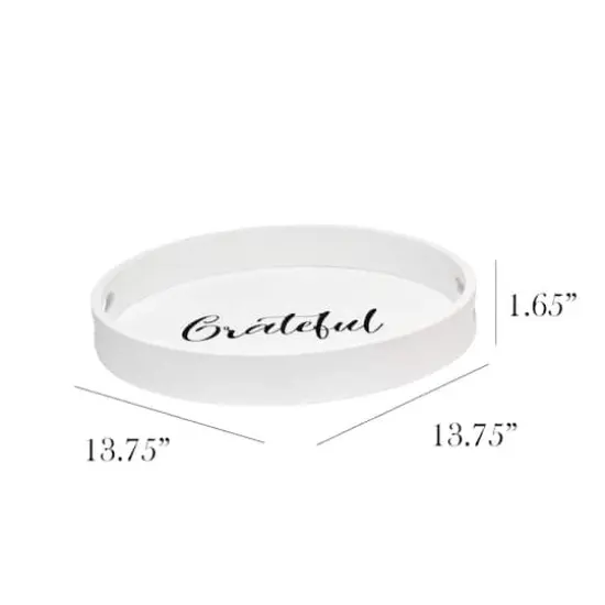 Elegant Designs™ 13.8" Round White Wash Grateful Serving Tray with Handles {3}