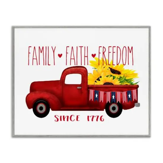 Stupell Industries Family Faith Freedom Americana Floral Country Truck Framed Giclee Art Gray {1}